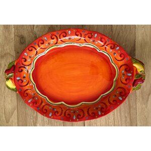 Pier 1 One Imports Pasilla Earthenware Chili Pepper Orange Serving Platter 16.5"